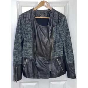 Lucky Brand Lamb Leather & Wool Blend Black Moto Jacket Woman’s Size Large